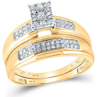 GND 10K Yellow Gold Round Diamond Cluster Matching Wedding Ring Set - 1/3 Carat Total Diamond Weight
