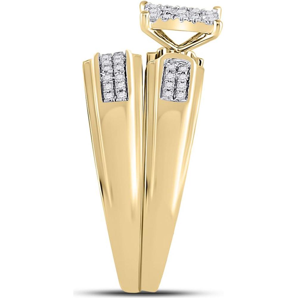 GND 10K Yellow Gold Round Diamond Cluster Matching Wedding Ring Set - 1/3 Carat Total Diamond Weight