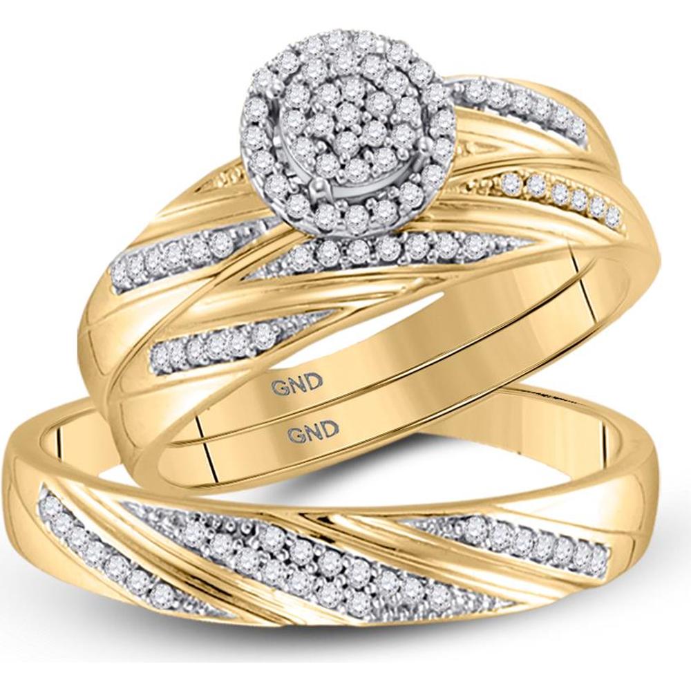GND 10K Yellow Gold Round Diamond Cluster Matching Wedding Ring Set - 1/3 Total Carat Weight