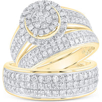 GND 10K Yellow Gold Round Diamond Cluster Matching Wedding Ring Set – 1.75 Carat Total Diamond Weight