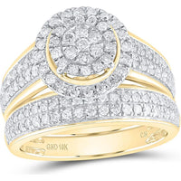 GND 10K Yellow Gold Round Diamond Cluster Matching Wedding Ring Set – 1.75 Carat Total Diamond Weight