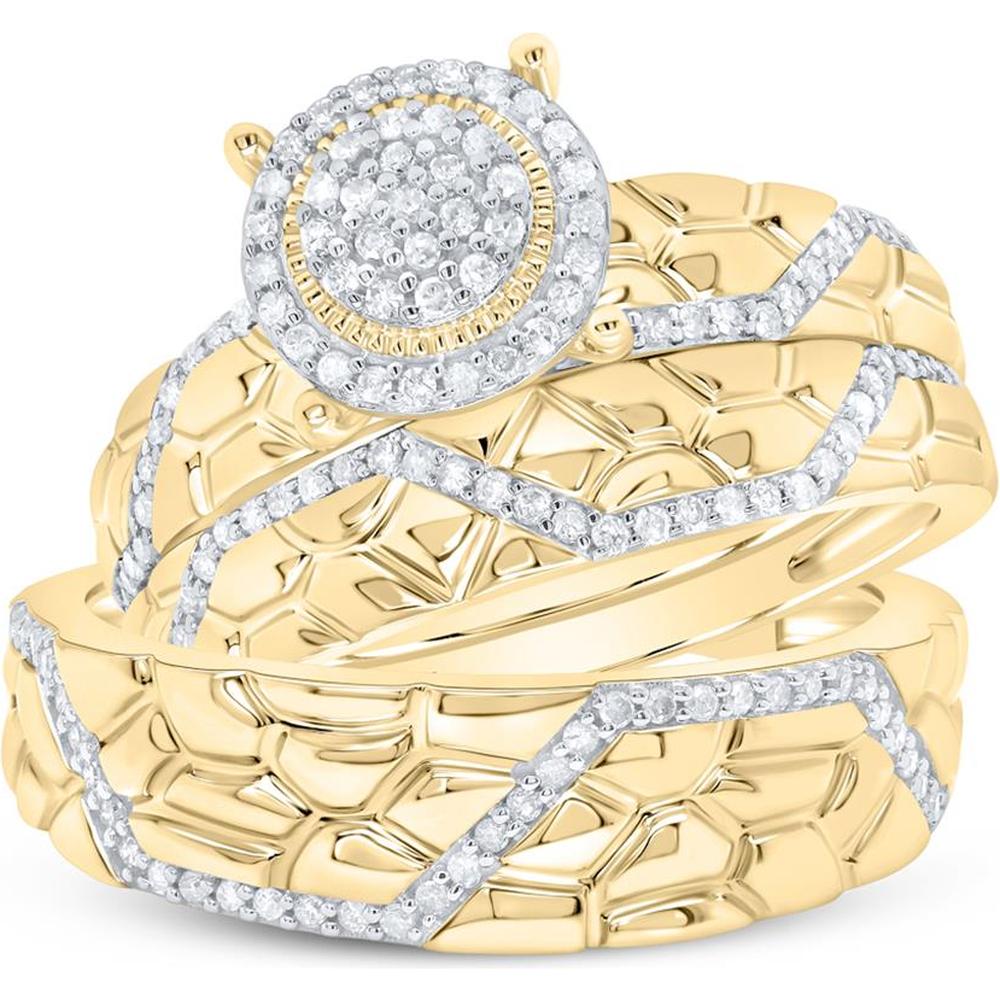 GND 10K Yellow Gold Round Diamond Cluster Matching Wedding Ring Set with Prong-Set Diamonds – 3/8 Total Carat Weight