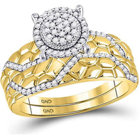 GND 10K Yellow Gold Round Diamond Cluster Matching Wedding Ring Set with Prong-Set Diamonds – 3/8 Total Carat Weight