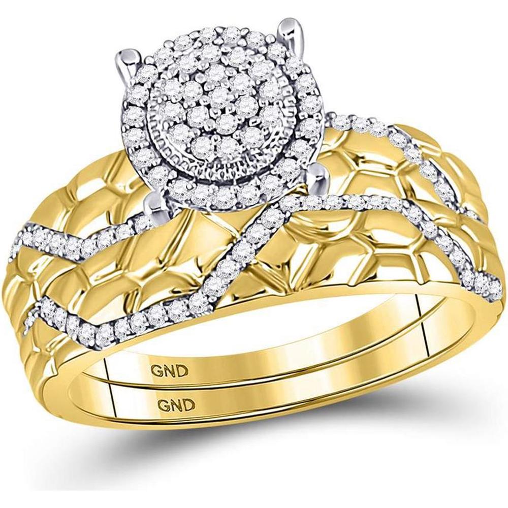 GND 10K Yellow Gold Round Diamond Cluster Matching Wedding Ring Set with Prong-Set Diamonds – 3/8 Total Carat Weight