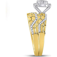GND 10K Yellow Gold Round Diamond Cluster Matching Wedding Ring Set with Prong-Set Diamonds – 3/8 Total Carat Weight