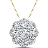 GND 10K Yellow Gold Round Diamond Cluster Pendant - 1/2 Carat Total Diamond Weight