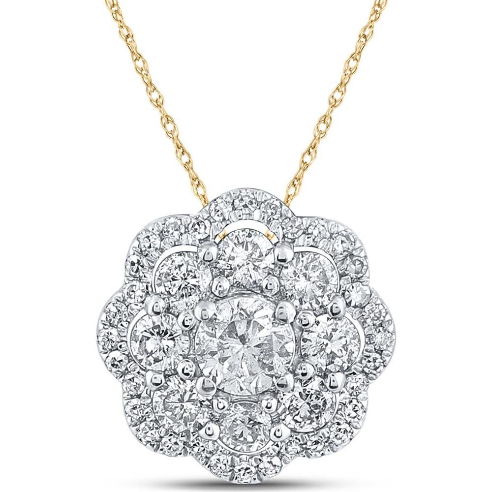 GND 10K Yellow Gold Round Diamond Cluster Pendant - 1/2 Carat Total Diamond Weight