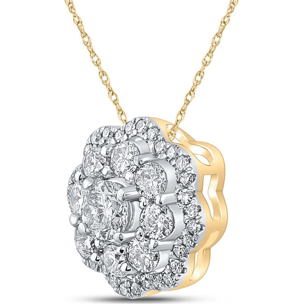GND 10K Yellow Gold Round Diamond Cluster Pendant - 1/2 Carat Total Diamond Weight