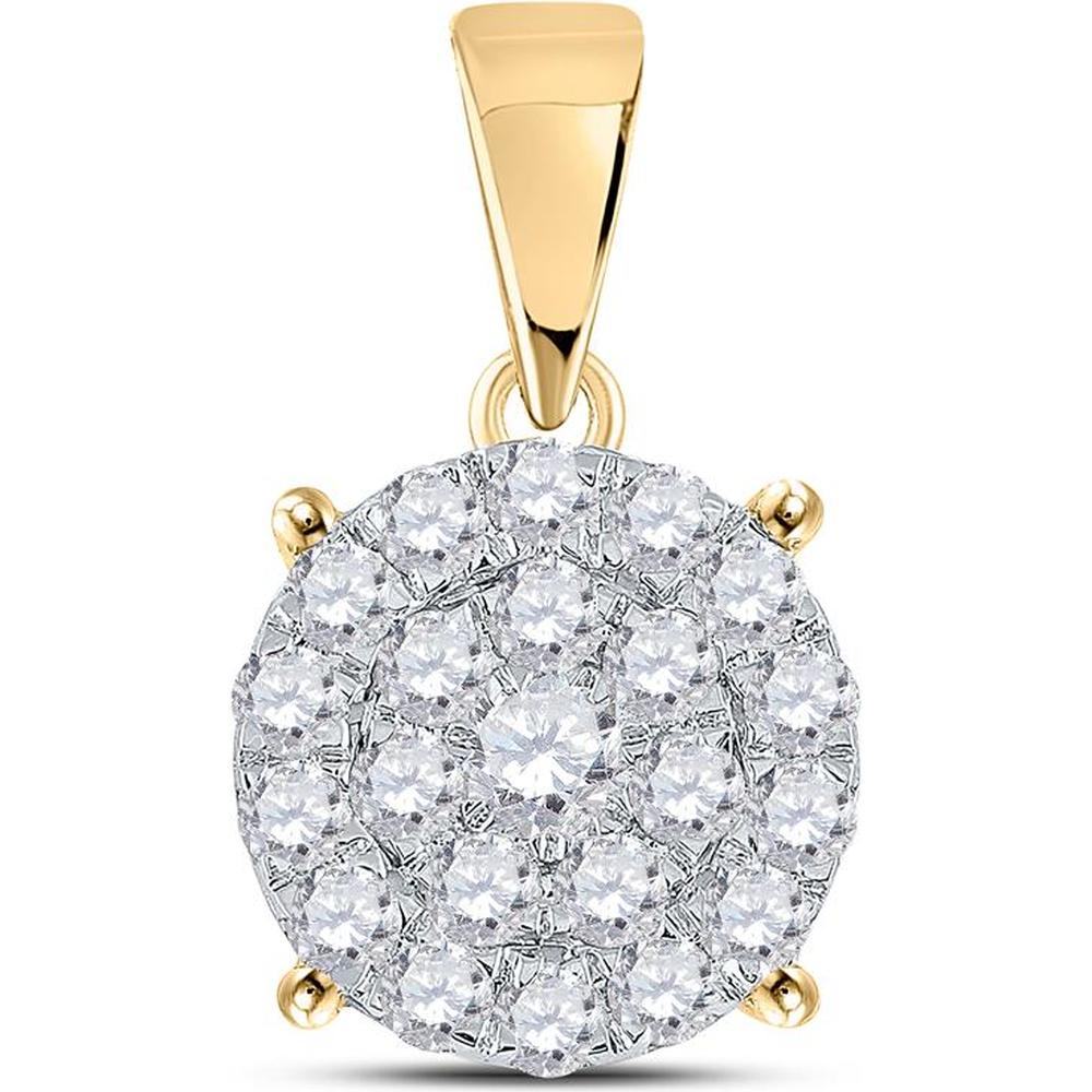 GND 10K Yellow Gold Round Diamond Cluster Pendant - 2.00 Carat Total Diamond Weight