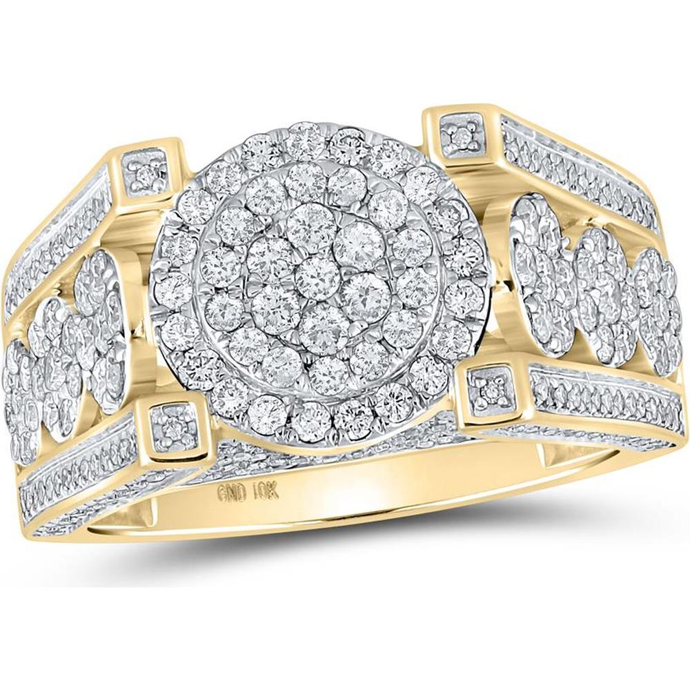 GND 10K Yellow Gold Round Diamond Cluster Ring with Pave-Set Diamonds - 2.20 Carat Total Weight