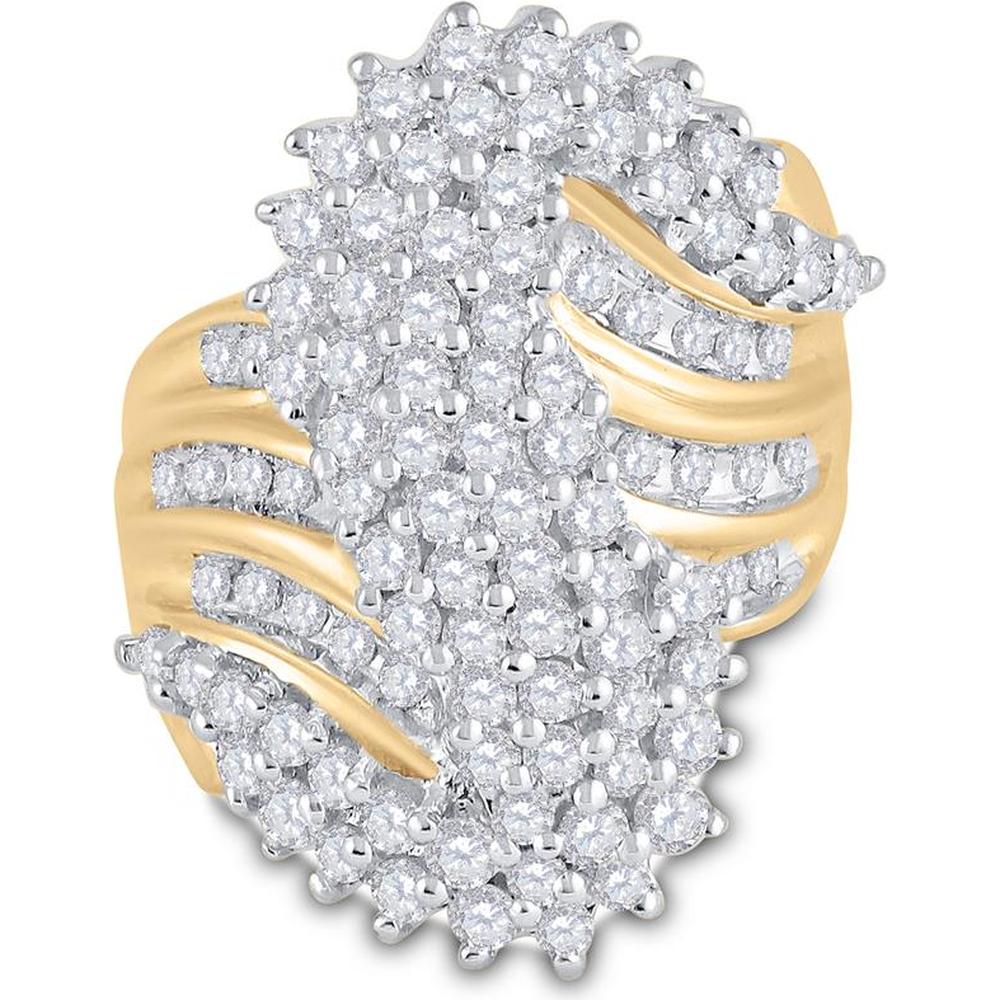 GND 10K Yellow Gold Round Diamond Cluster Ring with Prong and Channel Set Diamonds – 2.00 Carat Total Diamond Weight