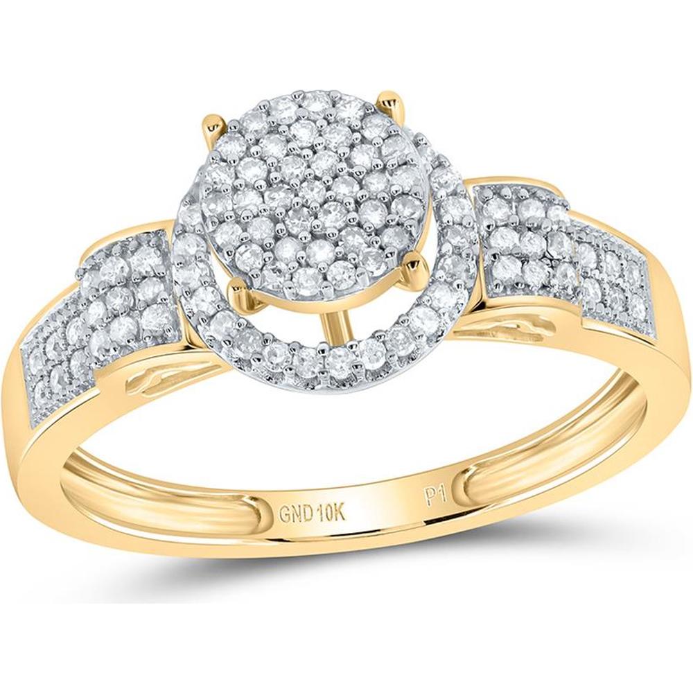 GND 10K Yellow Gold Round Diamond Cluster Ring with Prong and Pave Set Diamonds - 1/4 Total Carat Weight