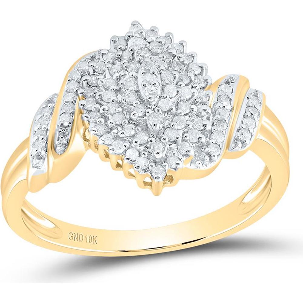 GND 10K Yellow Gold Round Diamond Cluster Ring with Prong Set Diamonds - 0.25 Carat Total Diamond Weight
