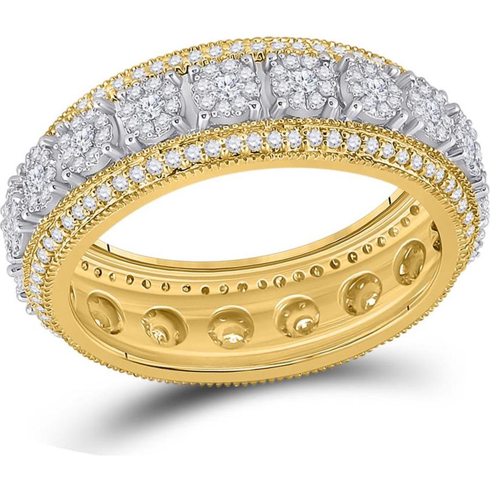 GND 10K Yellow Gold Round Diamond Cluster Statement Band Ring - 1.25 Carat Total Diamond Weight