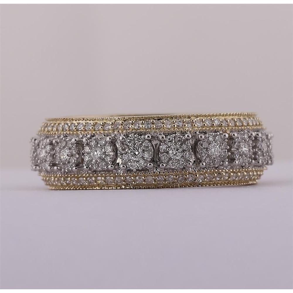 GND 10K Yellow Gold Round Diamond Cluster Statement Band Ring - 1.25 Carat Total Diamond Weight