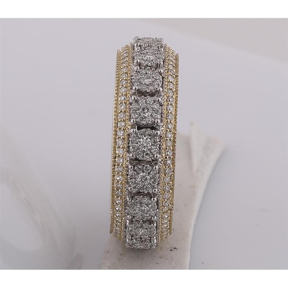 GND 10K Yellow Gold Round Diamond Cluster Statement Band Ring - 1.25 Carat Total Diamond Weight