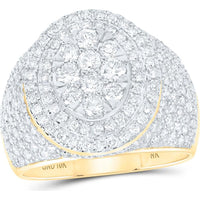 GND 10K Yellow Gold Round Diamond Cluster Statement Ring - 2.56 Carat Total Diamond Weight