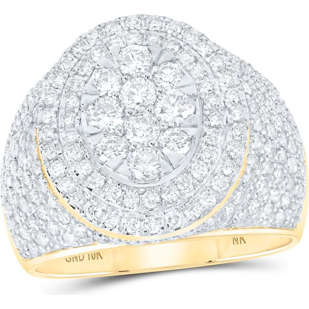 GND 10K Yellow Gold Round Diamond Cluster Statement Ring - 2.56 Carat Total Diamond Weight