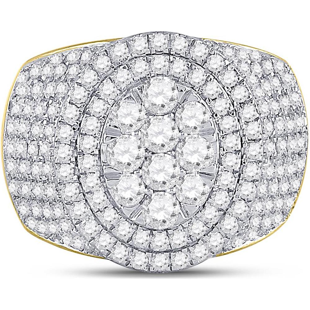 GND 10K Yellow Gold Round Diamond Cluster Statement Ring - 2.56 Carat Total Diamond Weight