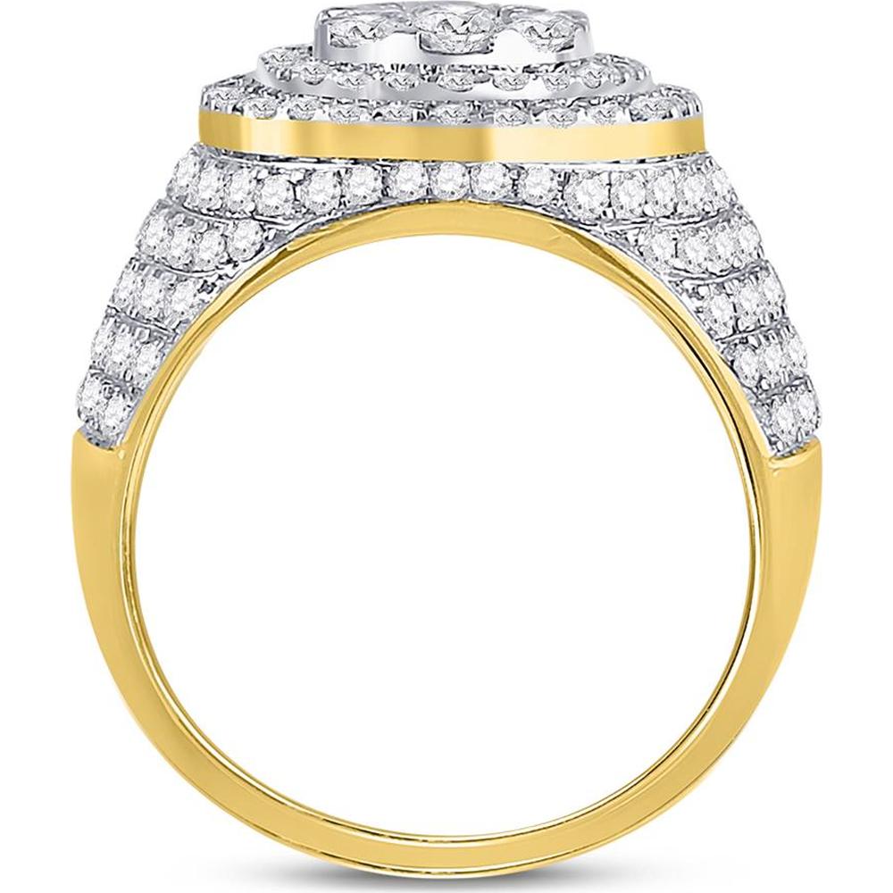 GND 10K Yellow Gold Round Diamond Cluster Statement Ring - 2.56 Carat Total Diamond Weight