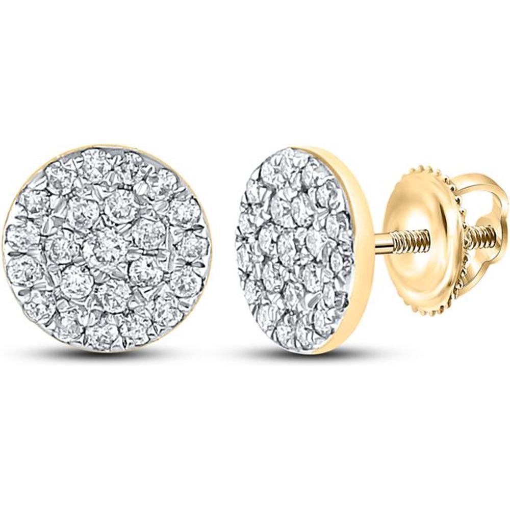 GND 10K Yellow Gold Round Diamond Cluster Stud Earrings - 0.25 Carat Total Diamond Weight