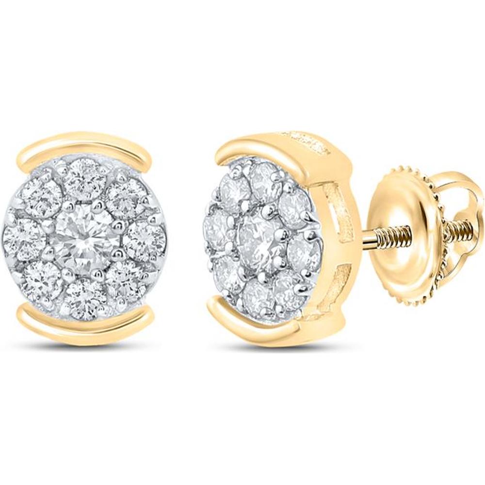 GND 10K Yellow Gold Round Diamond Cluster Stud Earrings - 0.25 Carat Total Diamond Weight
