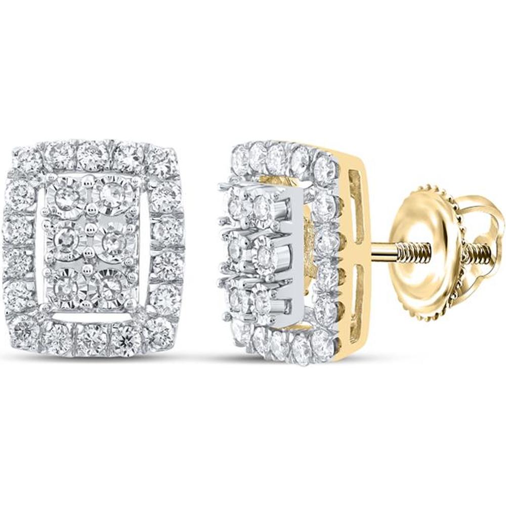 GND 10K Yellow Gold Round Diamond Cluster Stud Earrings - 0.37 Carat Total Diamond Weight