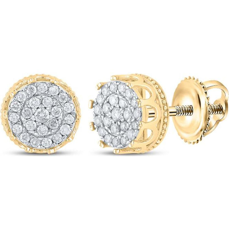 GND 10K Yellow Gold Round Diamond Cluster Stud Earrings - 0.51 Carat Total Diamond Weight