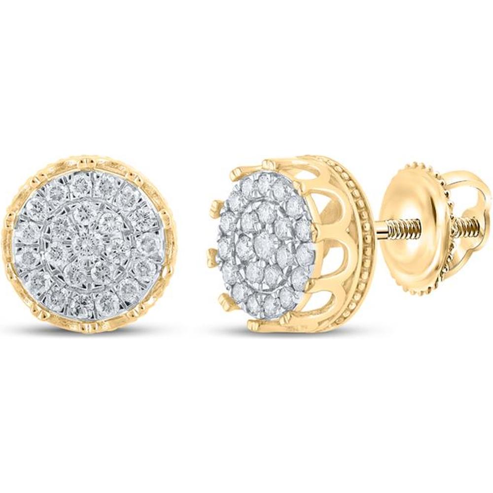 GND 10K Yellow Gold Round Diamond Cluster Stud Earrings with Prong-Set Diamonds - 0.75 Carat Total Diamond Weight