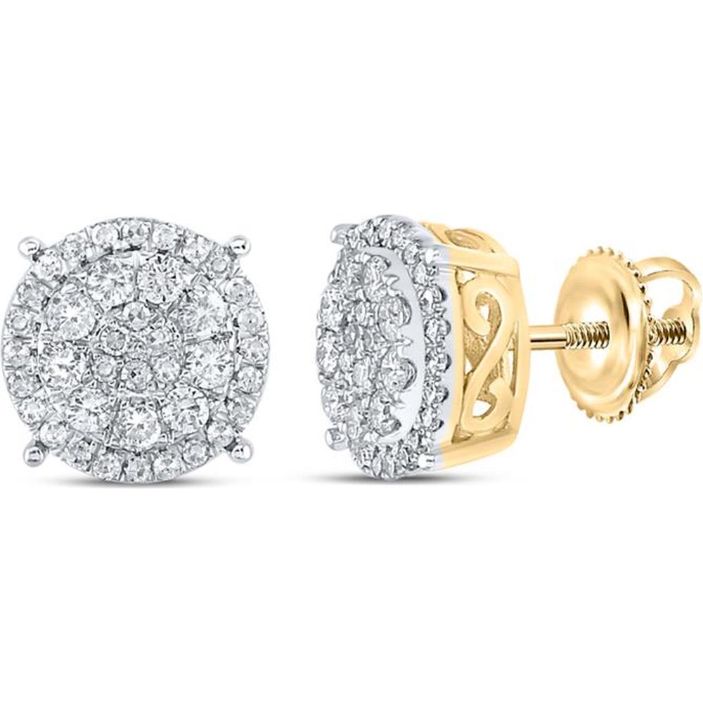 GND 10K Yellow Gold Round Diamond Cluster Stud Earrings with Screw-back - 1/2 Total Carat Weight