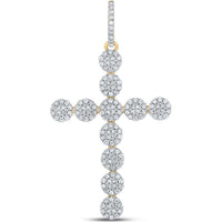 GND 10K Yellow Gold Round Diamond Cross Charm Pendant - 1-1/3 Carat Total Diamond Weight