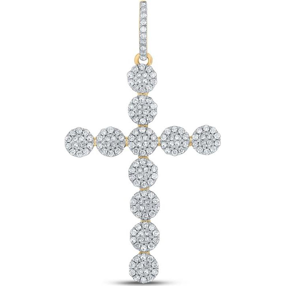 GND 10K Yellow Gold Round Diamond Cross Charm Pendant - 1-1/3 Carat Total Diamond Weight