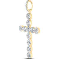 GND 10K Yellow Gold Round Diamond Cross Charm Pendant - 1-1/3 Carat Total Diamond Weight