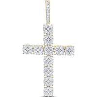 GND 10K Yellow Gold Round Diamond Cross Charm Pendant - 2.17 Carat Total Diamond Weight
