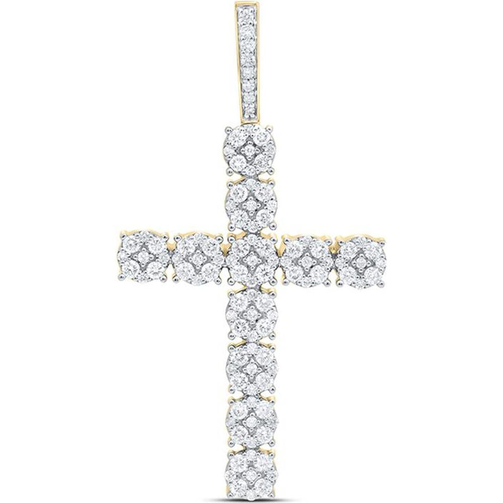 GND 10K Yellow Gold Round Diamond Cross Charm Pendant - 2.17 Carat Total Diamond Weight