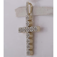 GND 10K Yellow Gold Round Diamond Cross Charm Pendant - 2.17 Carat Total Diamond Weight