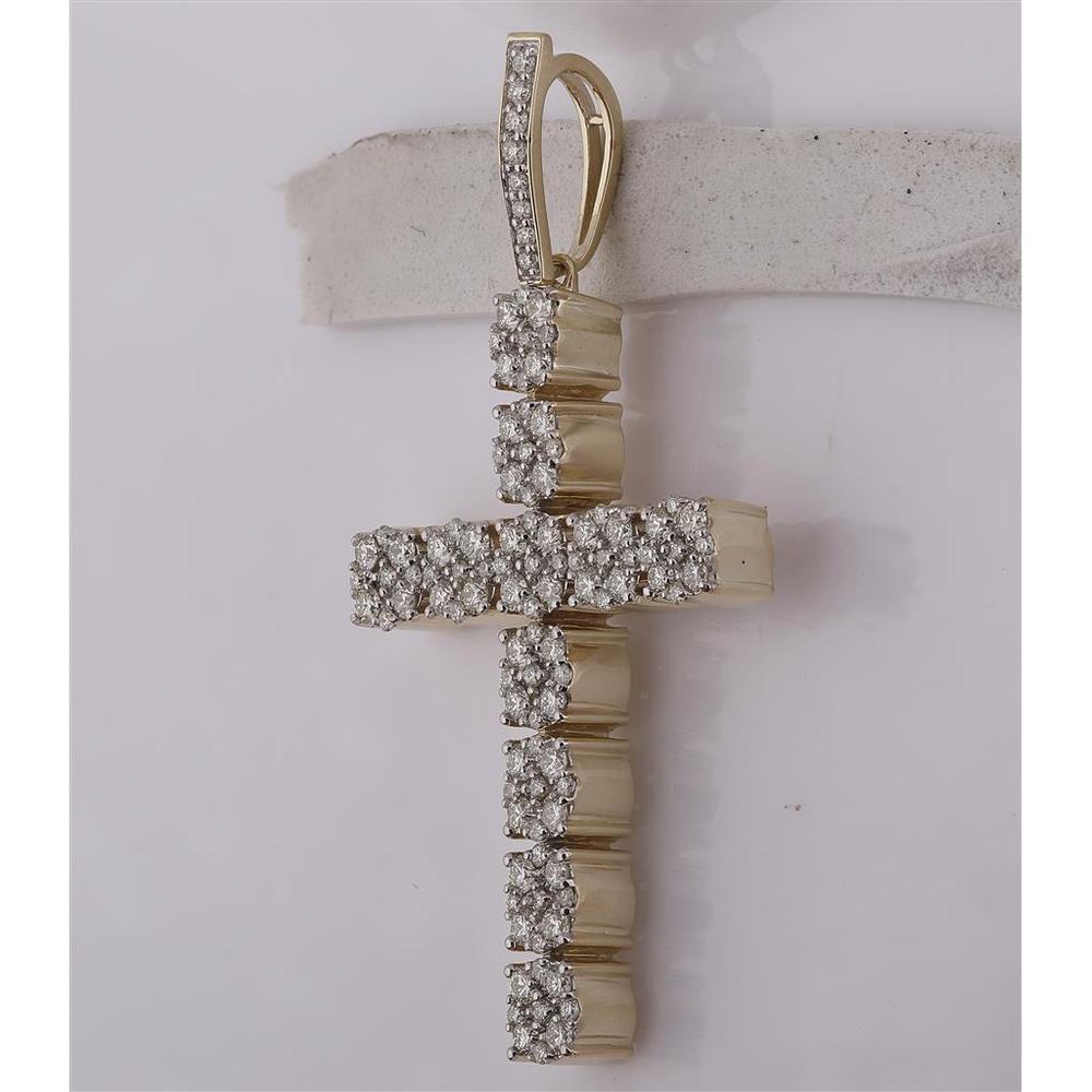 GND 10K Yellow Gold Round Diamond Cross Charm Pendant - 2.17 Carat Total Diamond Weight