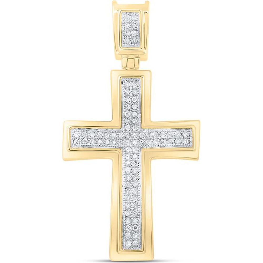 GND 10K Yellow Gold Round Diamond Cross Charm Pendant with Pave-Set Diamonds - 1/6 Total Carat Weight