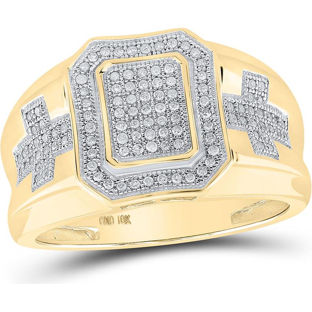 GND 10K Yellow Gold Round Diamond Cross Cluster Ring - 0.33 Carat Total Diamond Weight