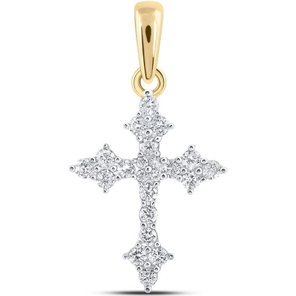 GND 10K Yellow Gold Round Diamond Cross Pendant - 1/4 Carat Total Diamond Weight