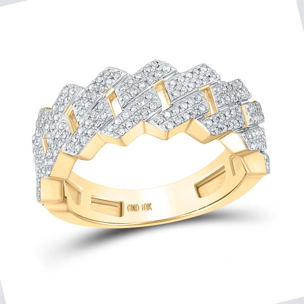 GND 10K Yellow Gold Round Diamond Cuban Link Band Ring - 0.75 Carat Total Diamond Weight