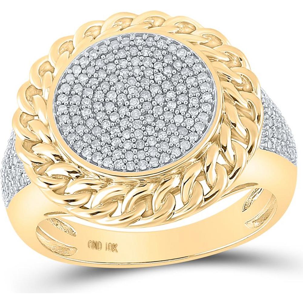 GND 10K Yellow Gold Round Diamond Cuban Link Circle Ring - 1/2 Total Carat Weight