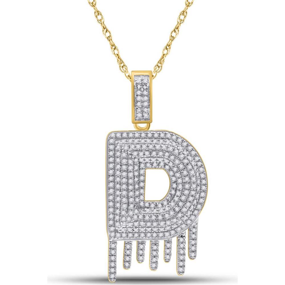 GND 10K Yellow Gold Round Diamond D Letter Charm Pendant - 3/4 Carat Total Diamond Weight