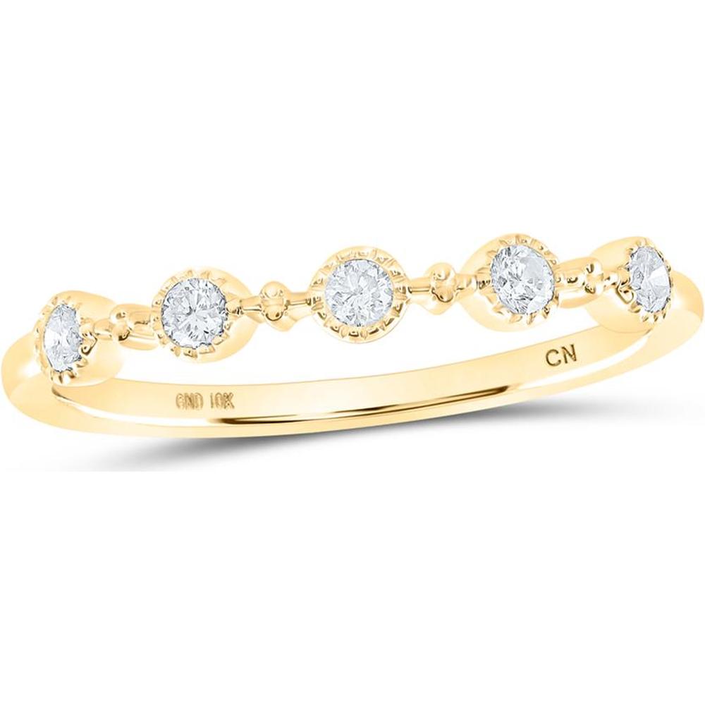 GND 10K Yellow Gold Round Diamond Dot Stackable Band Ring with Bezel-Set Diamonds - 1/6 Total Carat Weight
