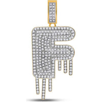 GND 10K Yellow Gold Round Diamond Drip F Letter Charm Pendant - 0.65 Carat Total Diamond Weight