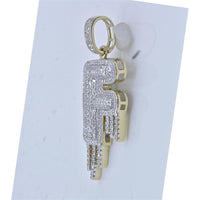 GND 10K Yellow Gold Round Diamond Drip F Letter Charm Pendant - 0.65 Carat Total Diamond Weight