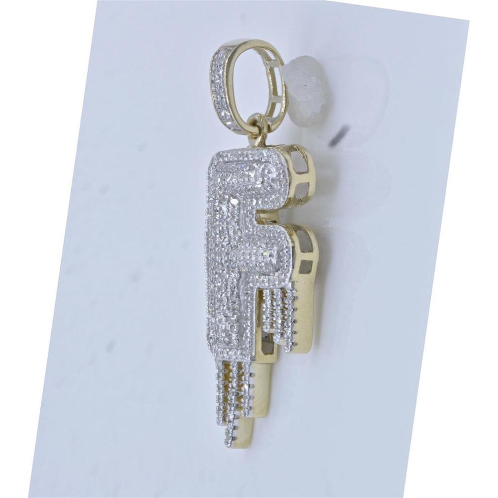 GND 10K Yellow Gold Round Diamond Drip F Letter Charm Pendant - 0.65 Carat Total Diamond Weight