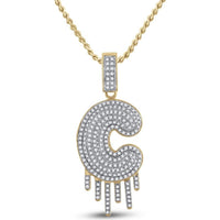 GND 10K Yellow Gold Round Diamond Dripping "C" Letter Charm Pendant - 0.65 Carat Total Diamond Weight