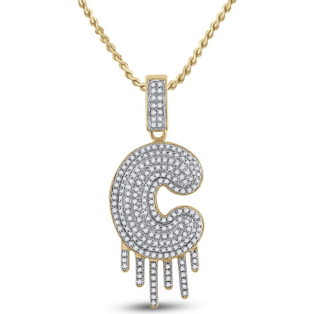GND 10K Yellow Gold Round Diamond Dripping "C" Letter Charm Pendant - 0.65 Carat Total Diamond Weight