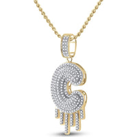 GND 10K Yellow Gold Round Diamond Dripping "C" Letter Charm Pendant - 0.65 Carat Total Diamond Weight